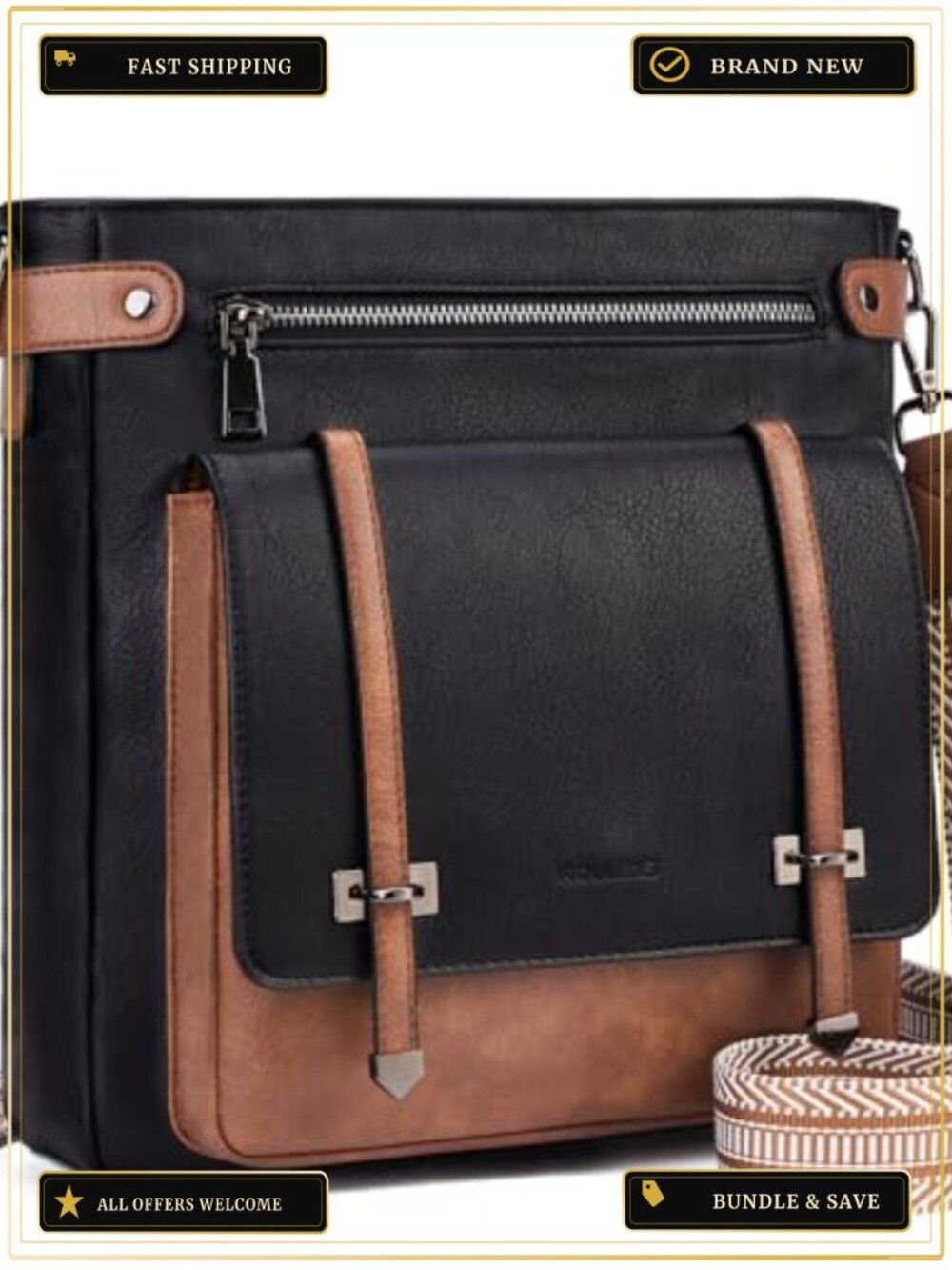 Faux Leather Crossbody Bag Women Multi Pocket Vegan Purse Travel Shoulder